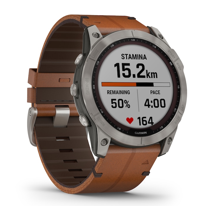 Garmin Fēnix® 7X Saphire Solar 51mm Titanium with Chestnut Leather Band 51mm Smart Watch