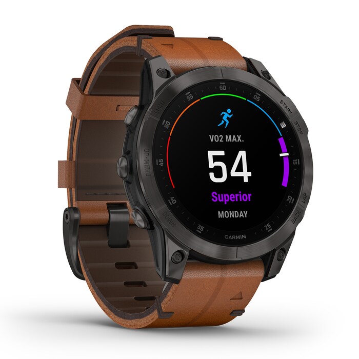 Garmin Epix™ (Gen 2) Sapphire 47mm - Black Titanium with Chestnut Leather Band Smart Watch