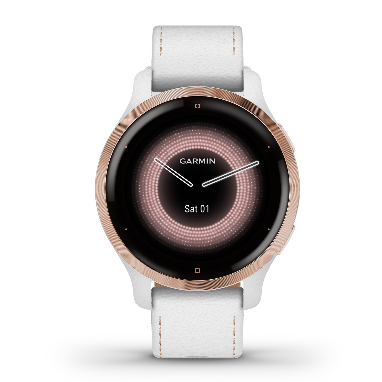 Venu(r) 2S Rose Gold Stainless Steel Bezel with White Case and Leather Band