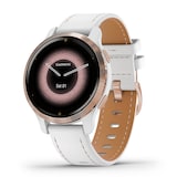 Garmin Venu® 2S Rose Gold Stainless Steel Bezel with White Case and Leather Band