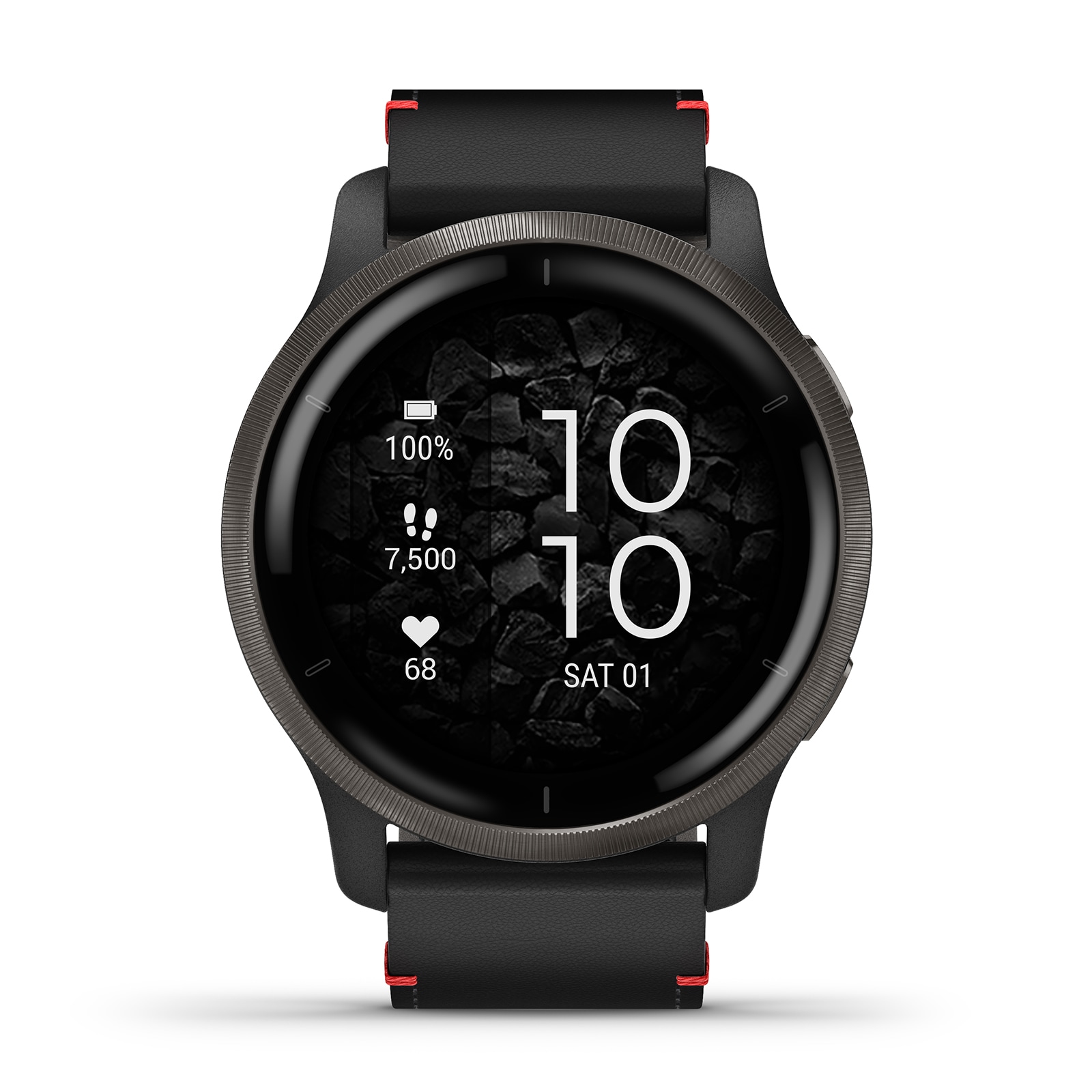 VenuÂ® 2 Slate Stainless Steel Bezel with Black Case and Leather Band