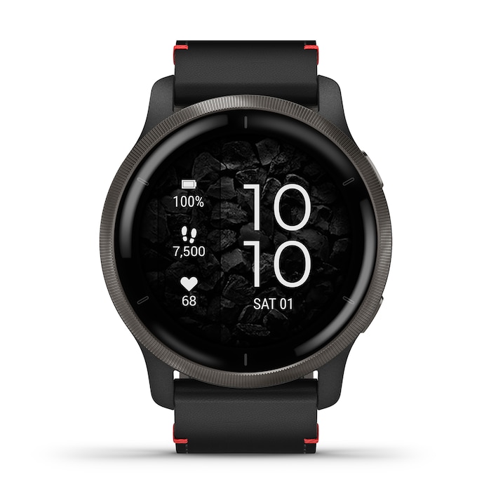 Garmin Venu® 2 Slate Stainless Steel Bezel with Black Case and Leather Band