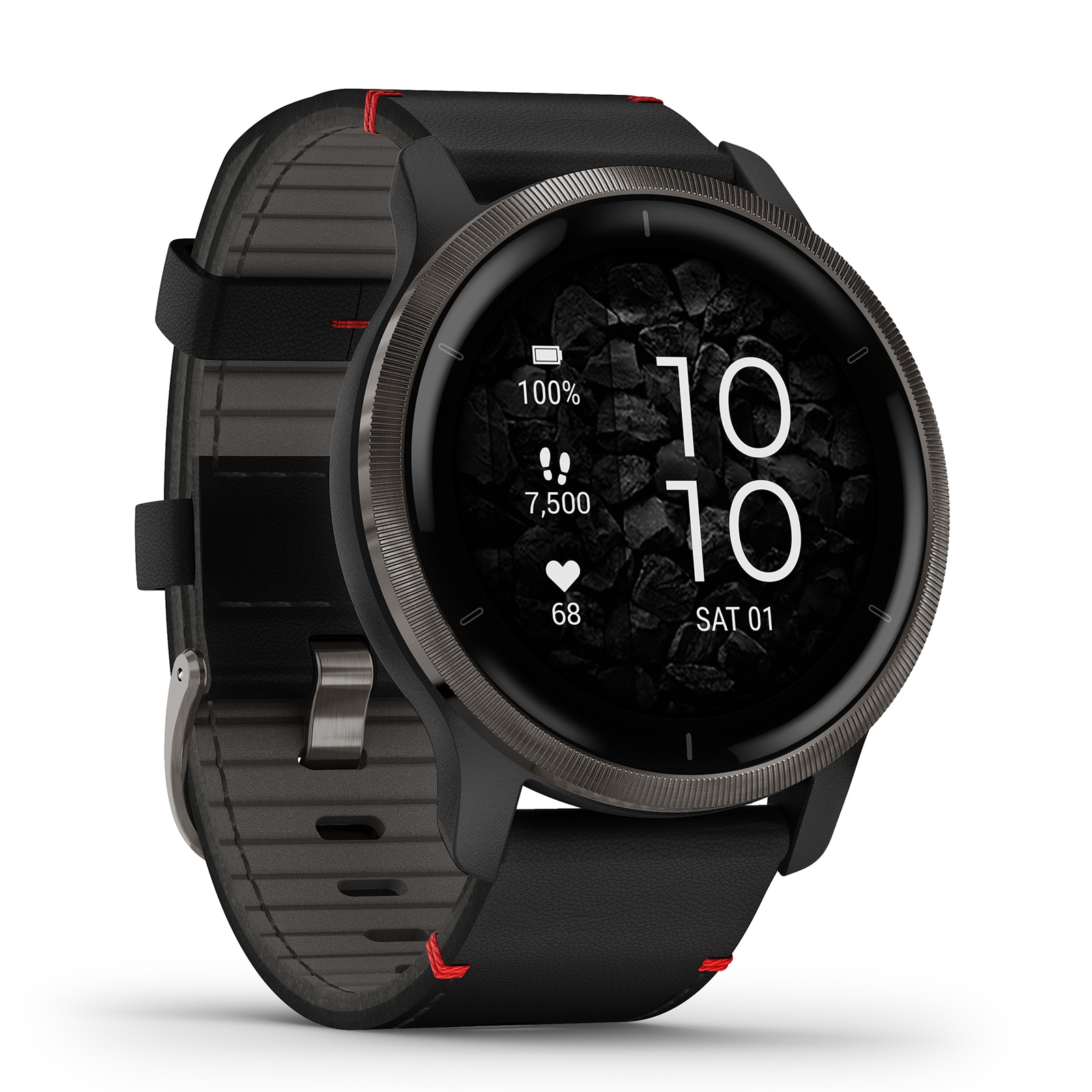 Garmin Venu® 2 Slate Stainless Steel Bezel with Black Case and Leather Band Smart Watch Garmin Venu® 2 Slate Stainless Steel Bezel with Black Case and Leather Band Smart Watch