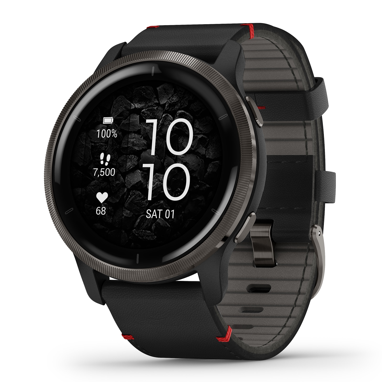 Garmin Venu® 2 Slate Stainless Steel Bezel with Black Case and Leather Band Smart Watch Garmin Venu® 2 Slate Stainless Steel Bezel with Black Case and Leather Band Smart Watch