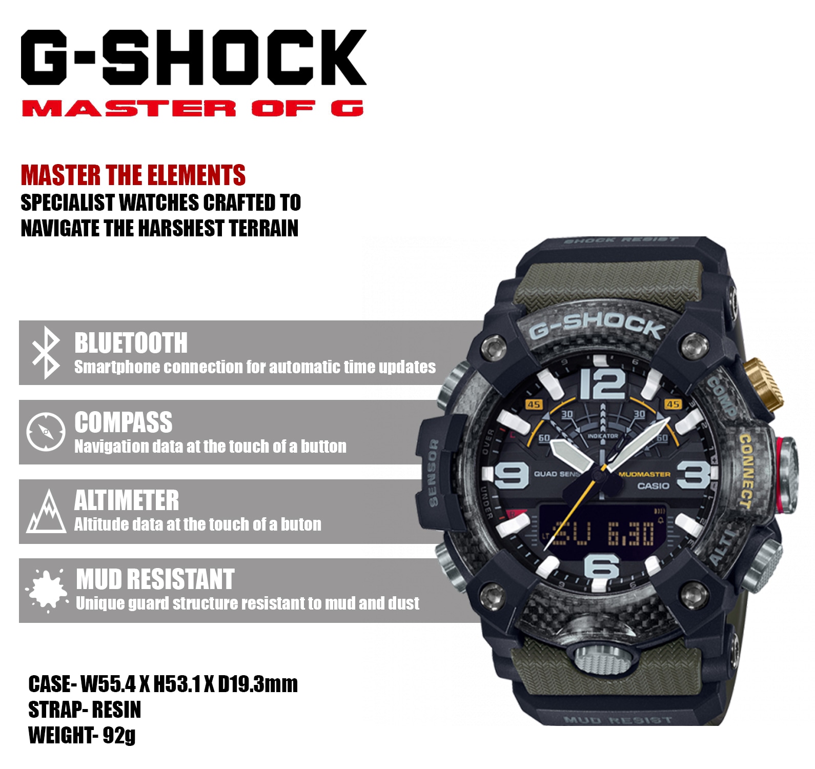 Casio Mudmaster Carbon Core Bluetooth Army Green Gents Watch