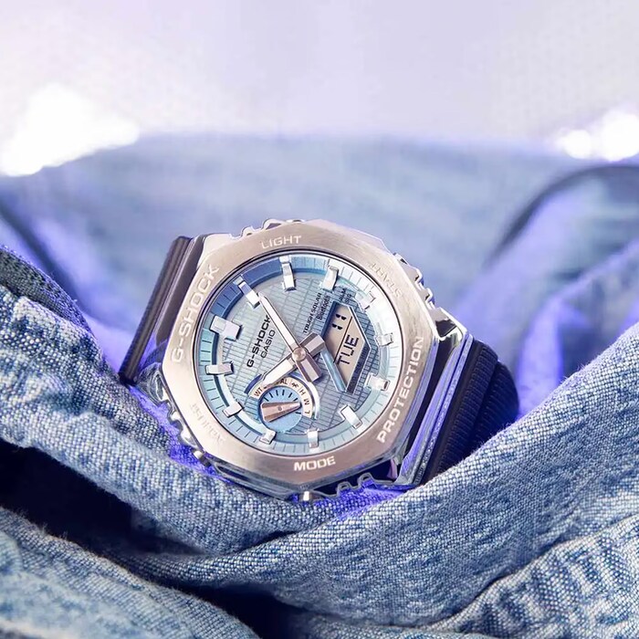 Casio G-SHOCK G-Steel 2100 Series Ice Blue Mens Watch Rubber Strap 49mm