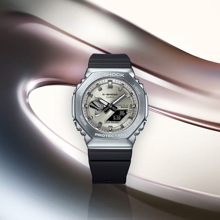 Casio G-SHOCK G-Steel 2100 Series Full Metal Octagonal Mens Watch Silver 49mm