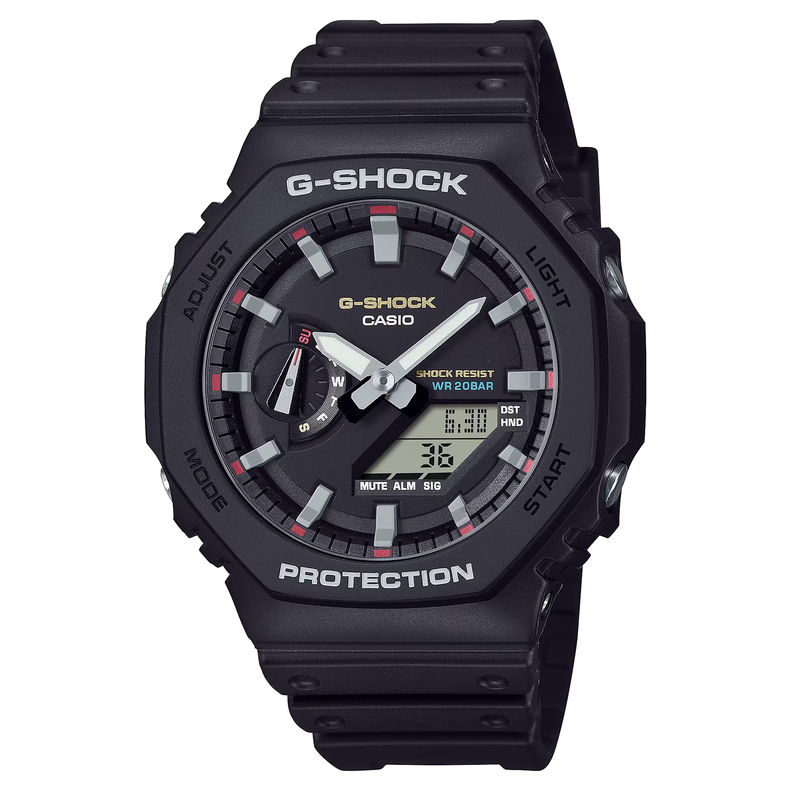 Casio G-SHOCK Analog-Digital 2100 Series Resin Mens Watch Black & Red 48.5mm