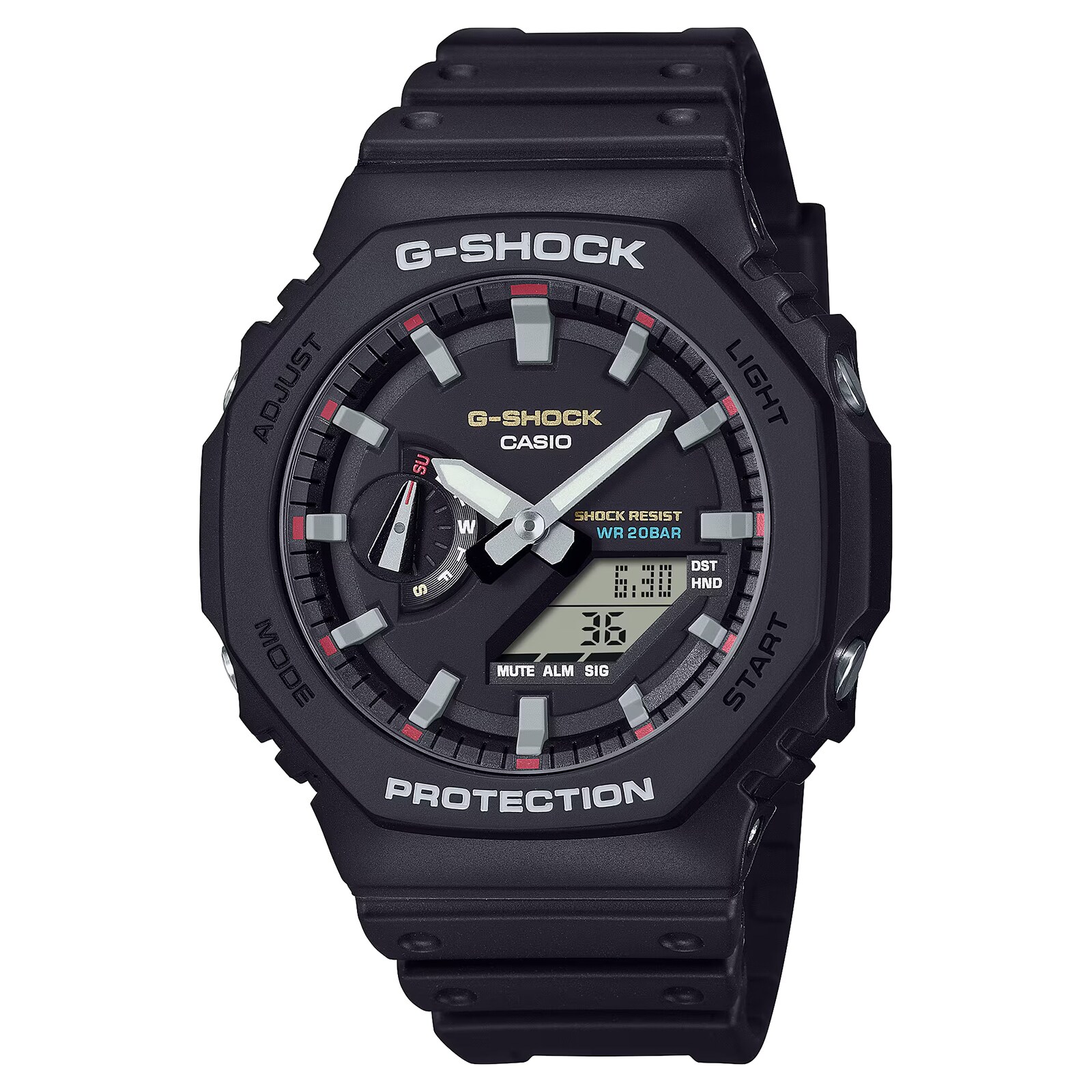 Casio G-SHOCK Analog-Digital 2100 Series Resin Mens Watch Black & Red 48.5mm