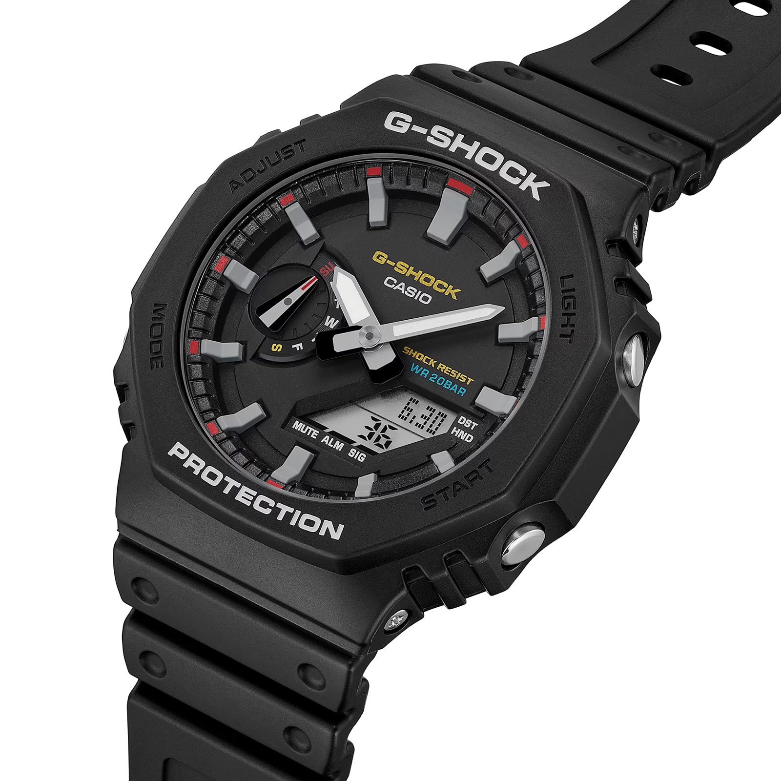 Casio G-SHOCK Analog-Digital 2100 Series Resin Mens Watch Black & Red 48.5mm