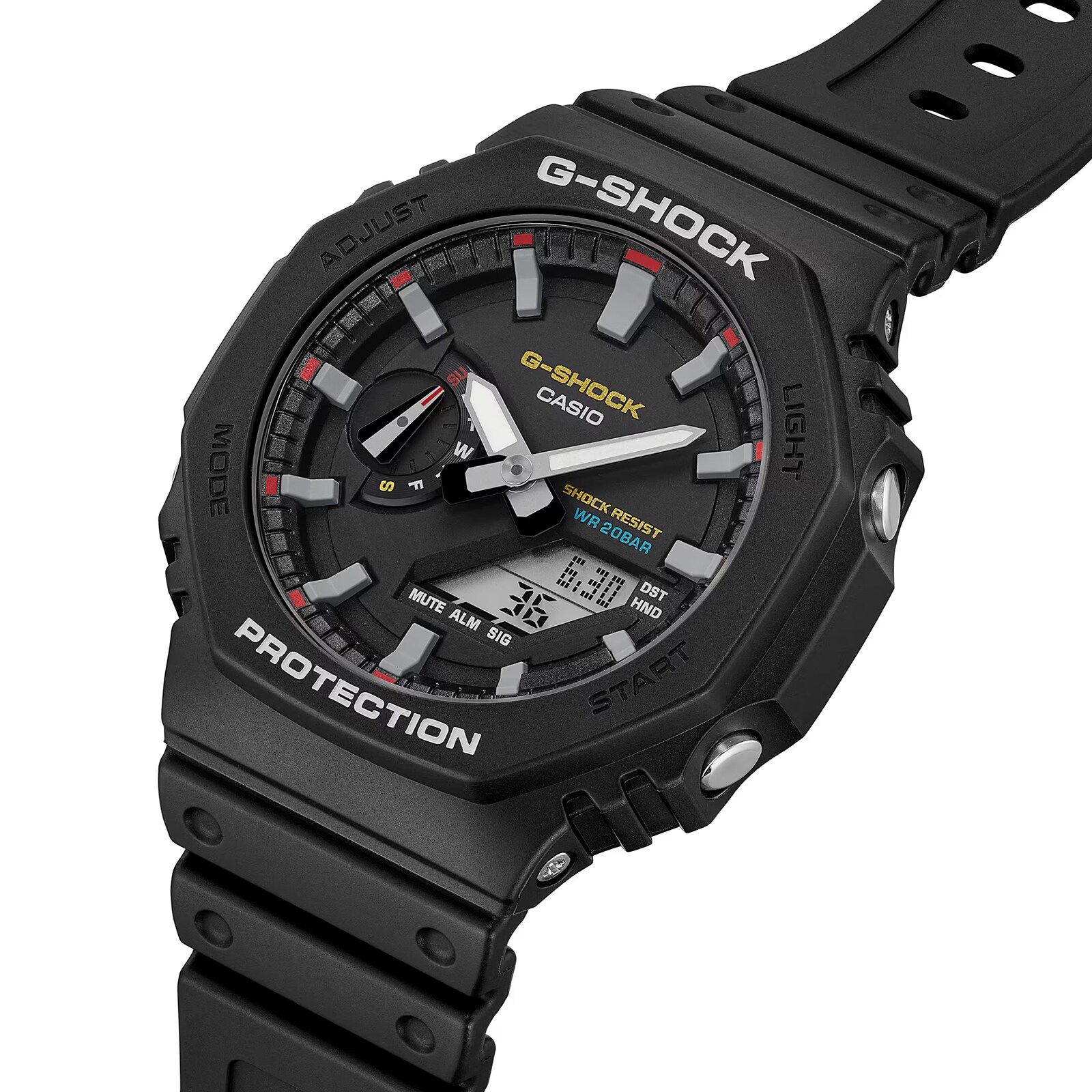 Casio G-SHOCK Analog-Digital 2100 Series Resin Mens Watch Black & Red 48.5mm
