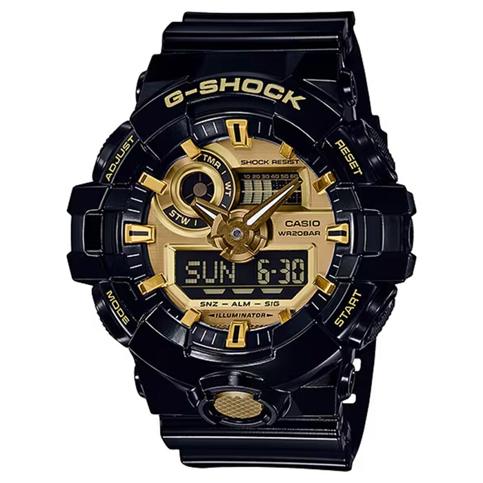Casio G-SHOCK Analog-Digital GA-700 Series Mens Watch Black & Gold 57.5mm