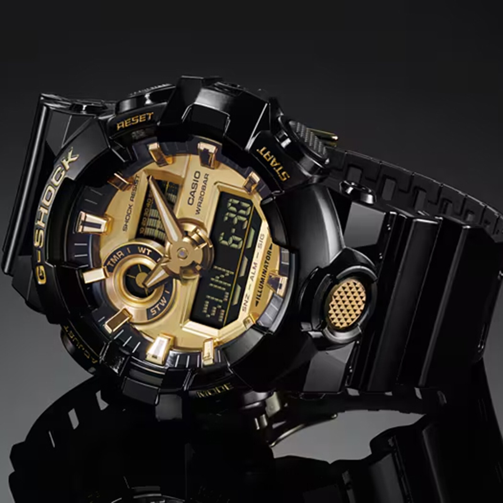 Casio G-SHOCK Analog-Digital GA-700 Series Mens Watch Black & Gold 57.5mm