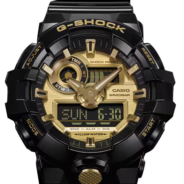 Casio G-SHOCK Analog-Digital GA-700 Series Mens Watch Black & Gold 57.5mm