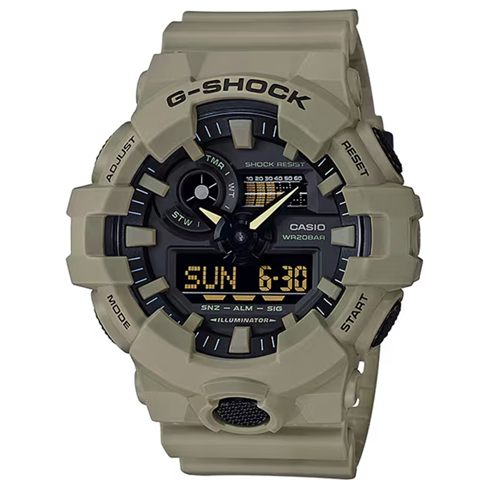 Casio G-SHOCK Analog-Digital GA-700 Series Mens Watch Olive Green 57.5mm