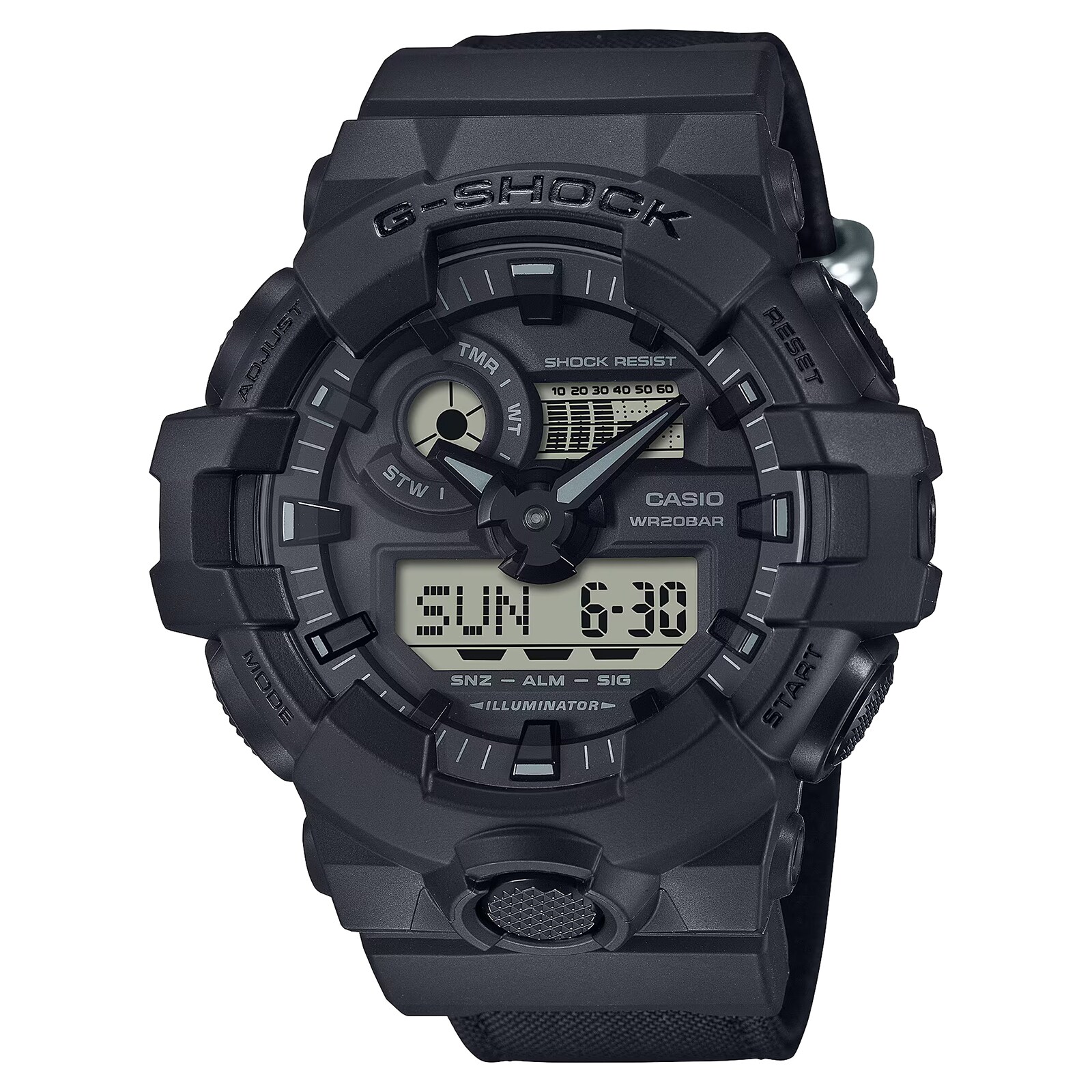 Casio G-SHOCK Analog-Digital GA-700 Series Nylon Band Mens Watch Black 57.5mm