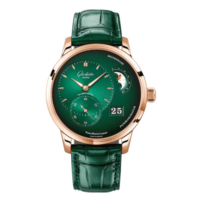 Glashutte Original PanoMaticLunar 40mm Mens Watch Green Alligator