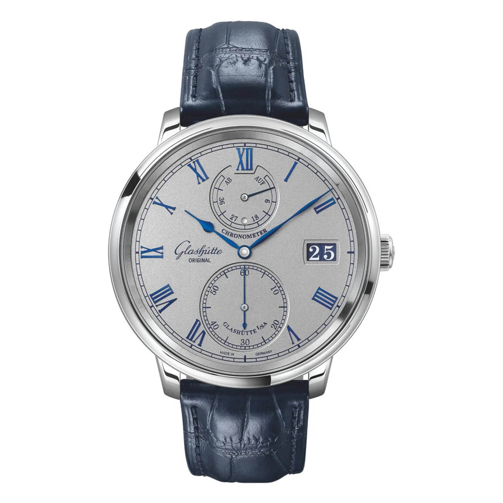 Glashutte Original Senator Chronometer 42mm Mens Watch Silver