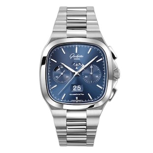 Glashutte Original Vintage Seventies Chronograph Panorama Date 40mm x 40mm Mens Watch Blue