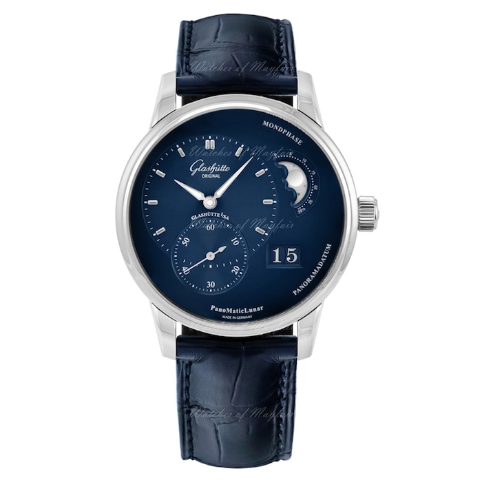 Glashutte Original PanoMaticLunar 40mm Mens Watch Blue Alligator Strap