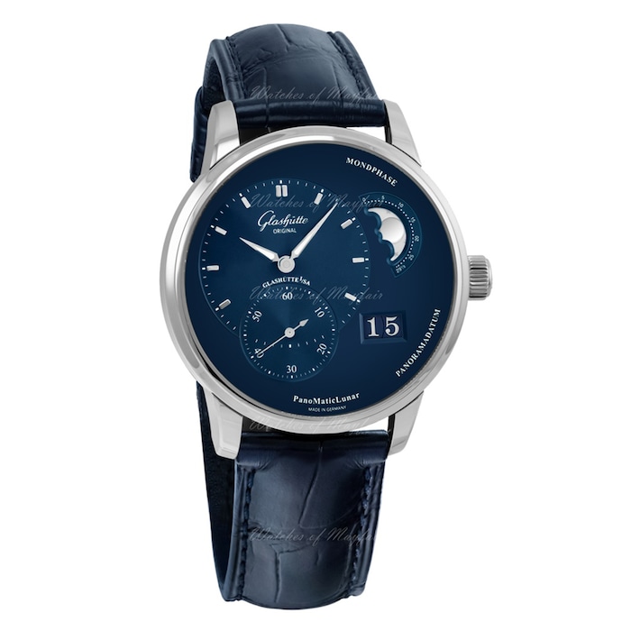 Glashutte Original PanoMaticLunar 40mm Mens Watch Blue Alligator Strap