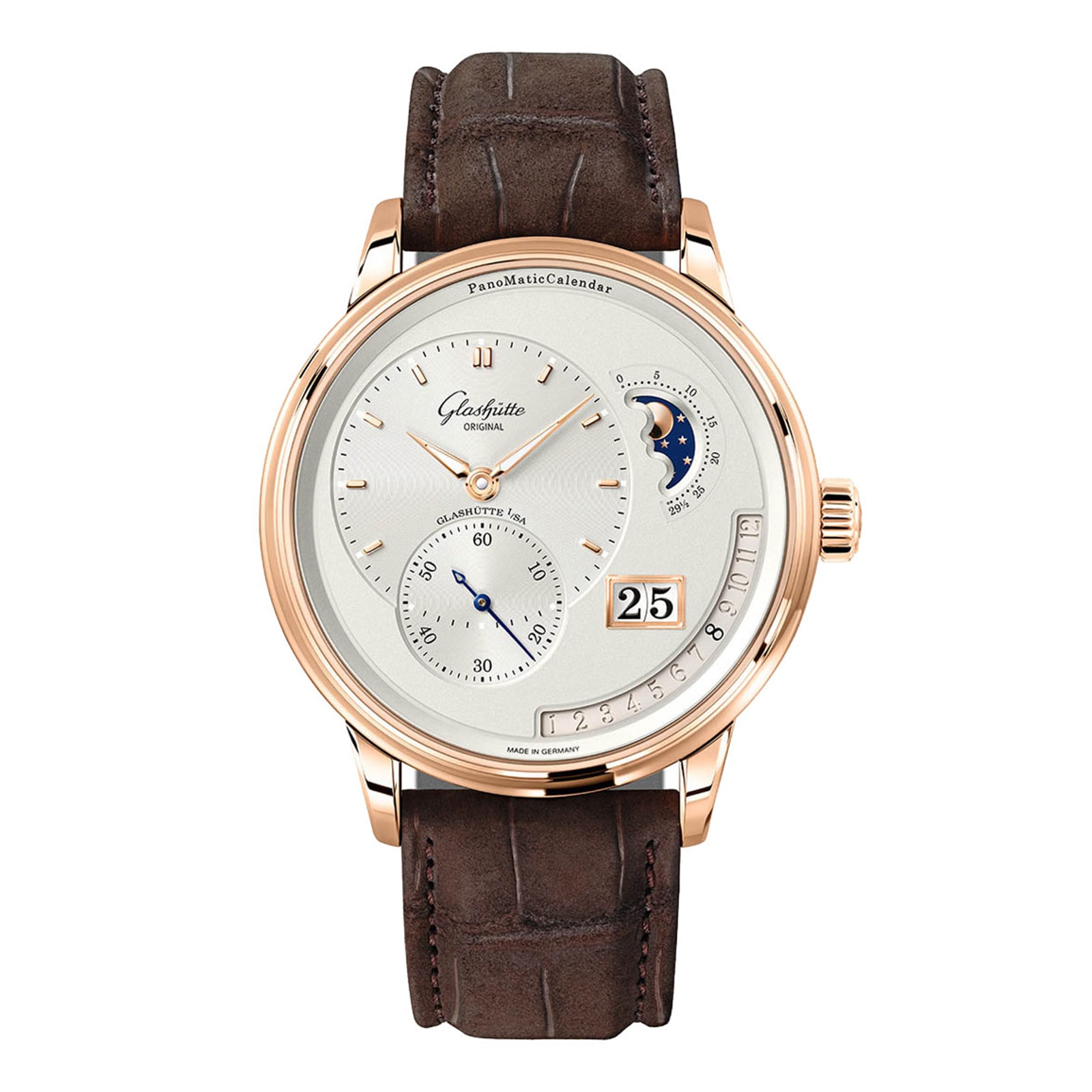 Glashutte Original PanoMaticCalendar 42mm Mens Watch Silver