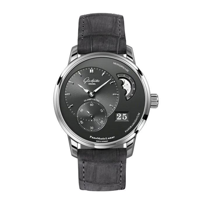 Glashutte Original PanoMaticLunar 40mm Mens Watch Grey Alligator Strap