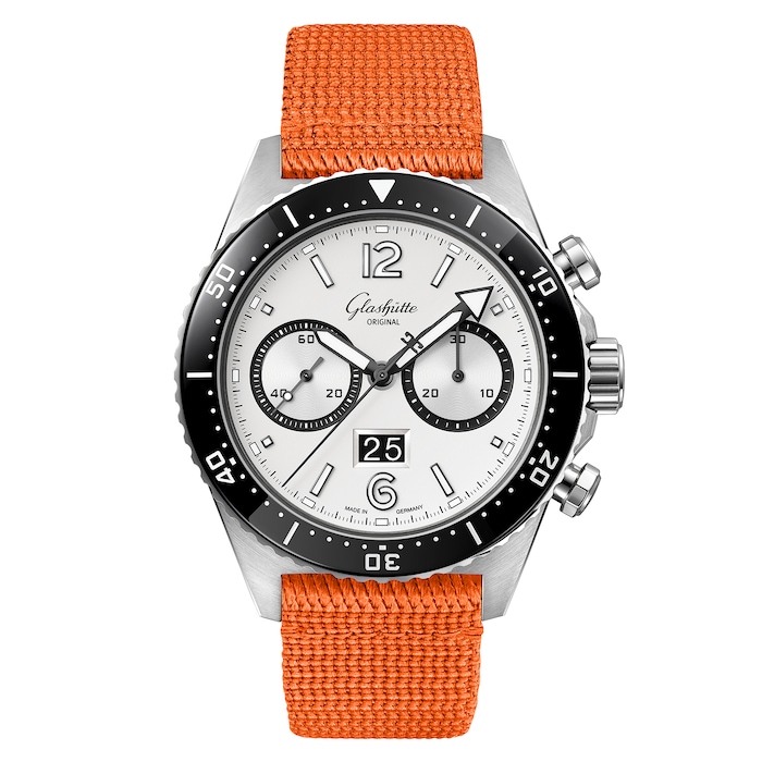 Glashutte Original SeaQ Chronograph 43mm Mens Watch - Fabric Orange Strap