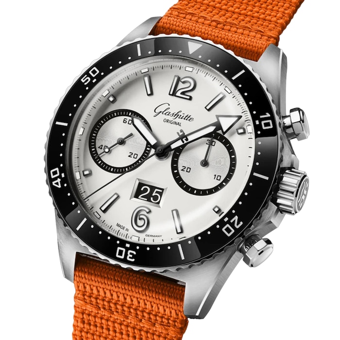 Glashutte Original SeaQ Chronograph 43mm Mens Watch - Fabric Orange Strap