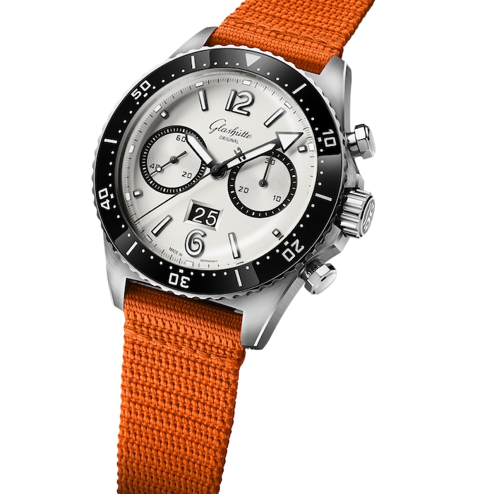 Glashutte Original SeaQ Chronograph 43mm Mens Watch - Fabric Orange Strap