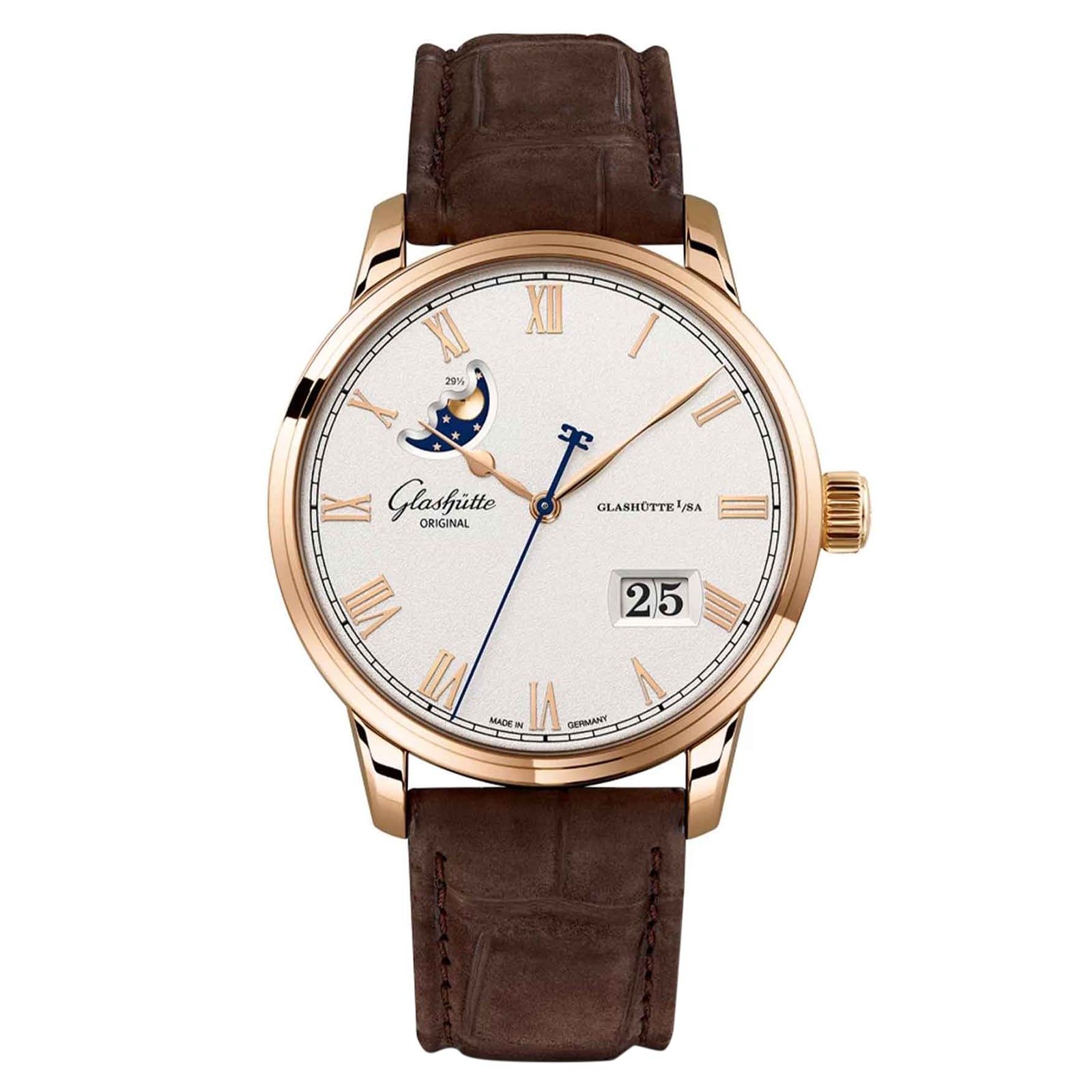 Glashutte Original Senator Excellence Panorama Date Moon Phase 40mm Mens Watch Silver