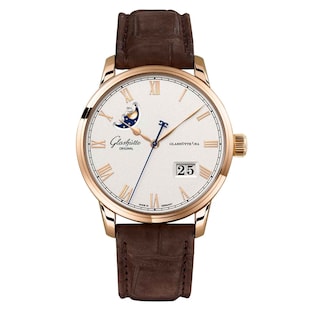 Glashutte Original Senator Excellence Panorama Date Moon Phase 40mm Mens Watch Silver