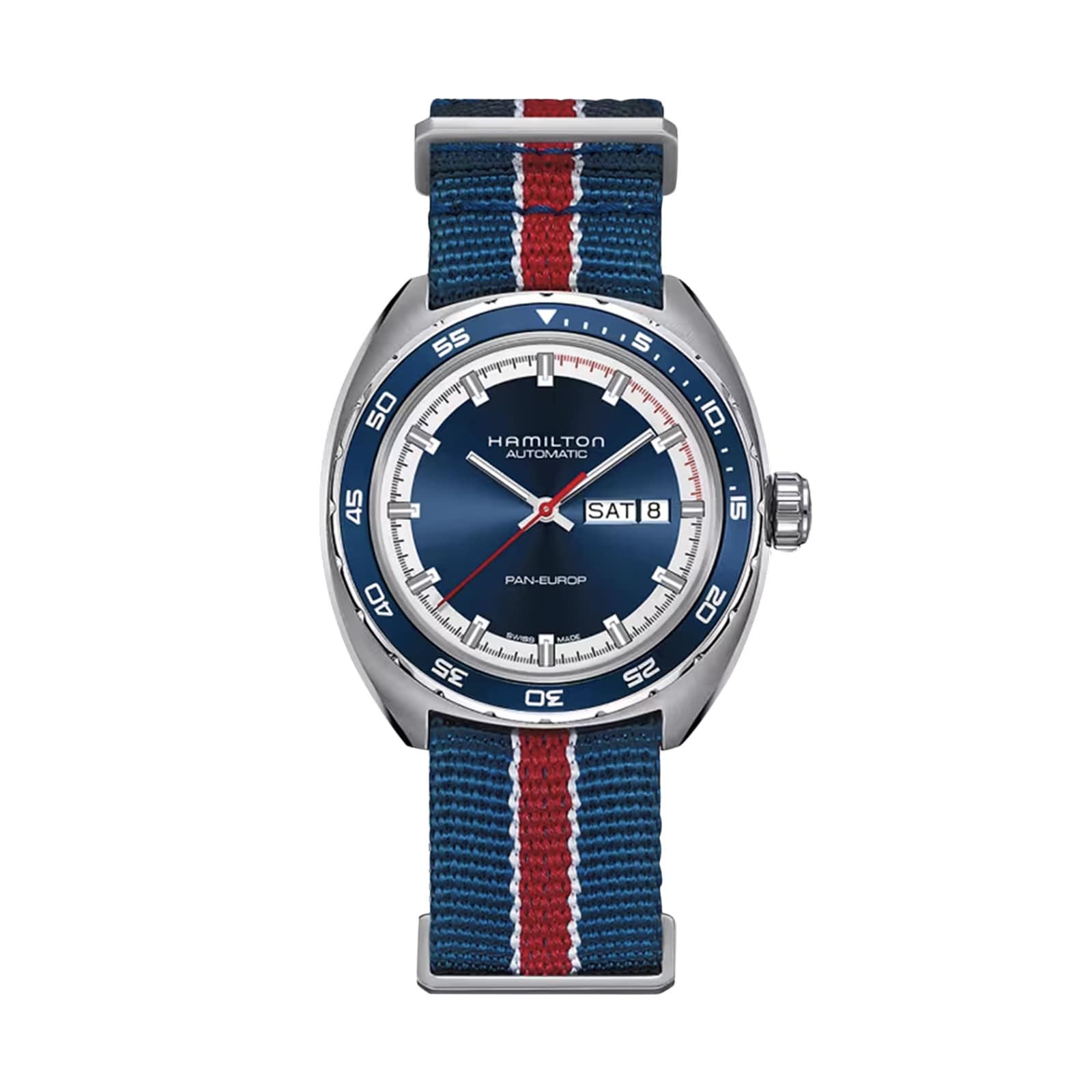 American Classic Pan Europ Day Date Auto 42mm Mens Watch Blue Interchangeable strap