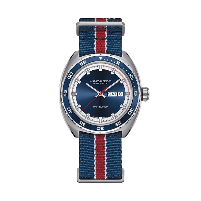 Hamilton American Classic Pan Europ Day Date Auto 42mm Mens Watch Blue Interchangeable strap