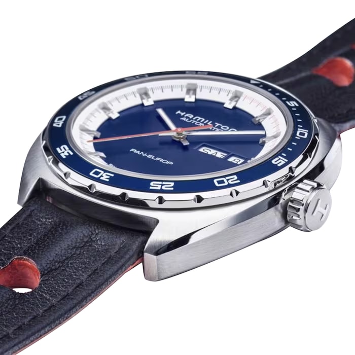 Hamilton American Classic Pan Europ Day Date Auto 42mm Mens Watch Blue Interchangeable strap