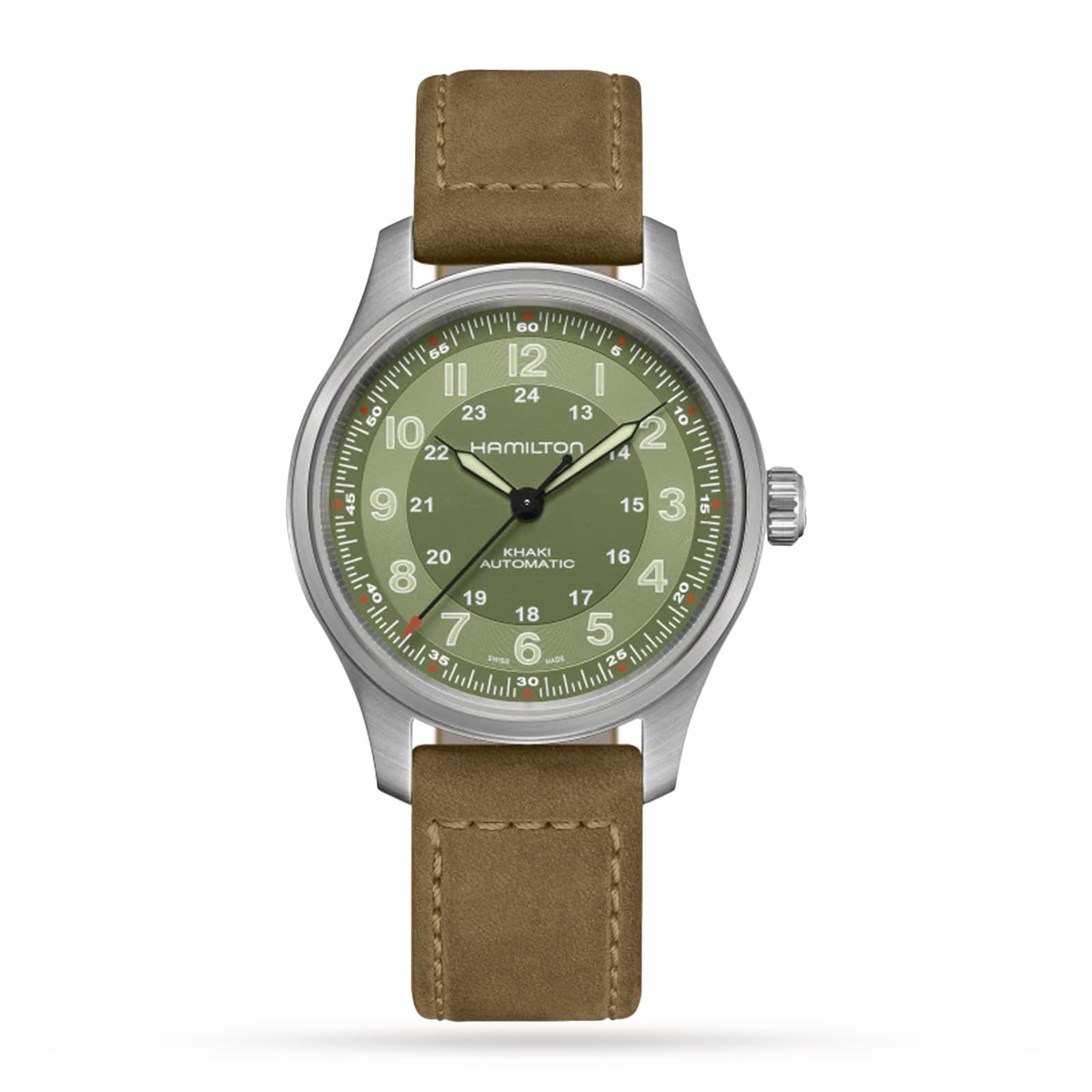 Khaki Field Titanium Green Dial Brown Strap 42mm