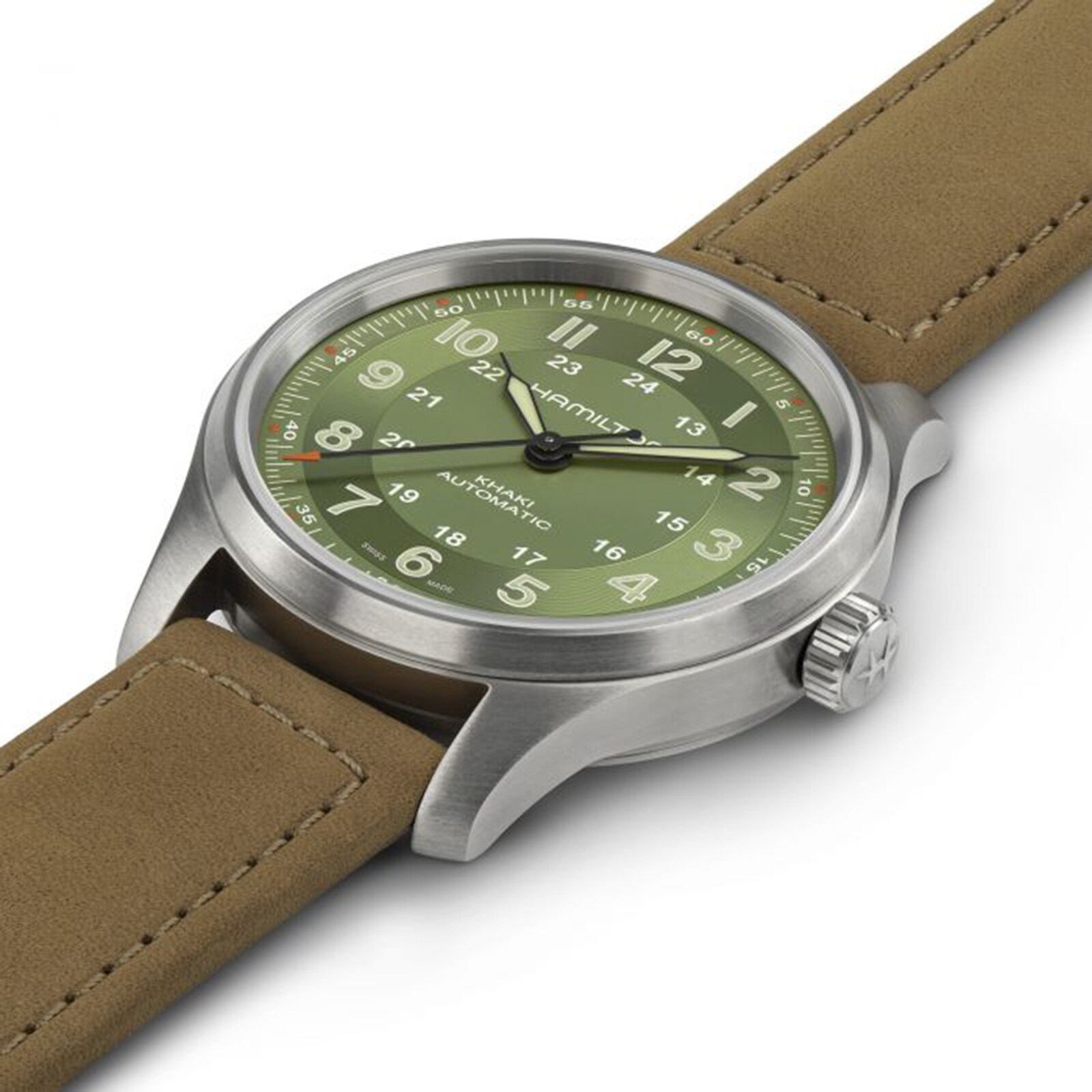 Khaki Field Titanium Green Dial Brown Strap 42mm