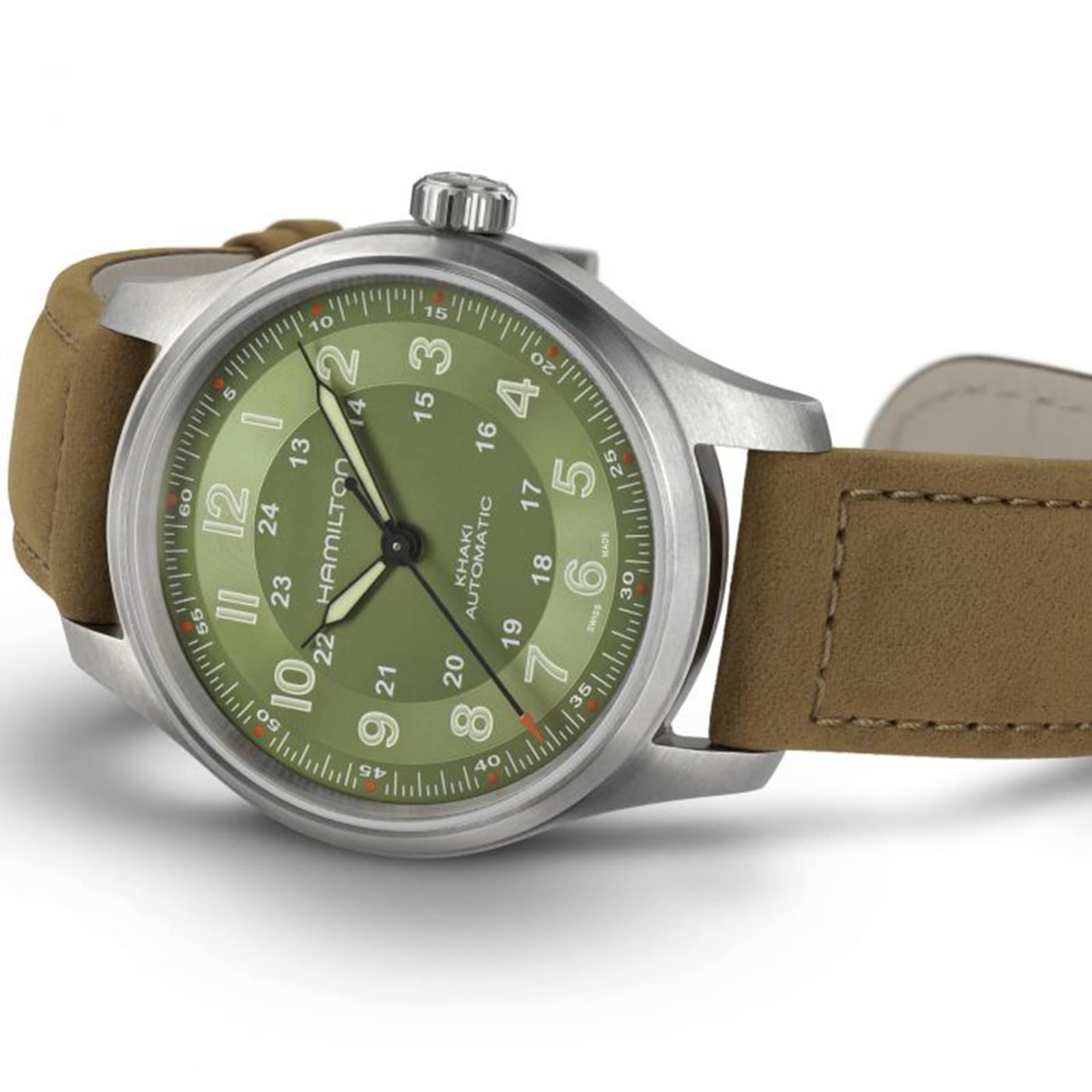 Hamilton Khaki Field Titanium Green Dial Brown Strap 42mm