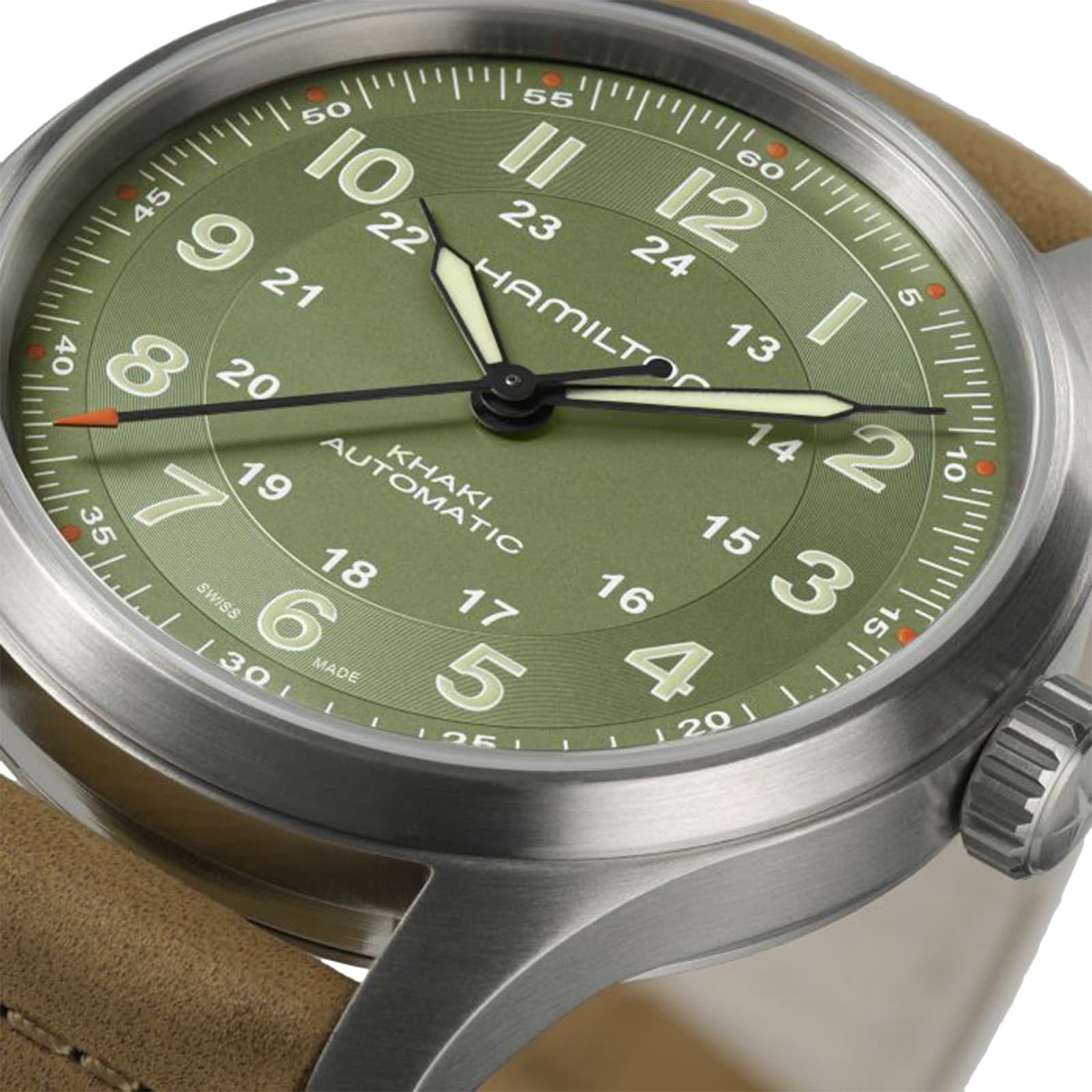 Hamilton Khaki Field Titanium Green Dial Brown Strap 42mm