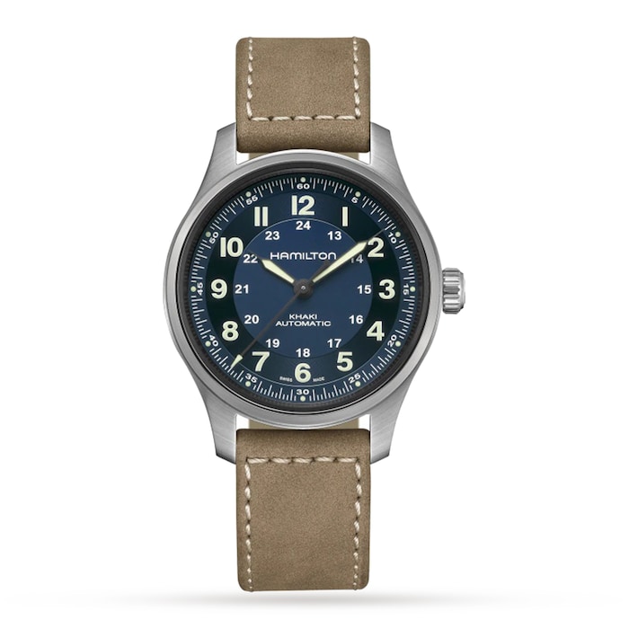 Hamilton Khaki Field Titanium Blue Dial Brown Strap 42mm