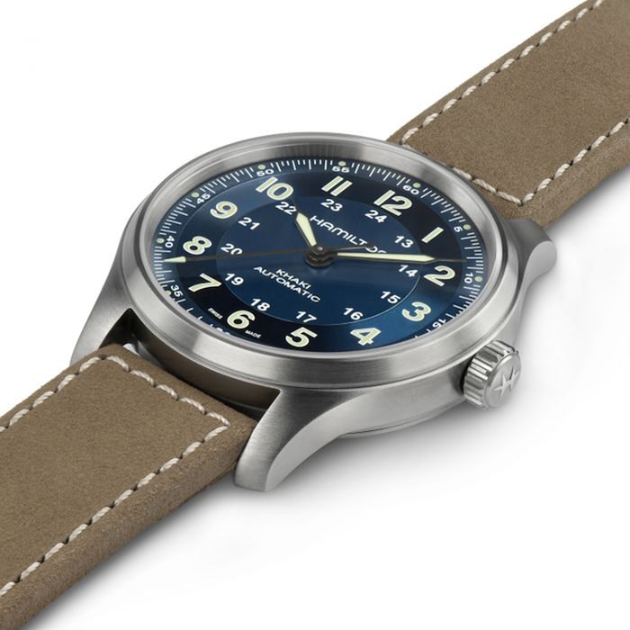 Hamilton Khaki Field Titanium Blue Dial Brown Strap 42mm