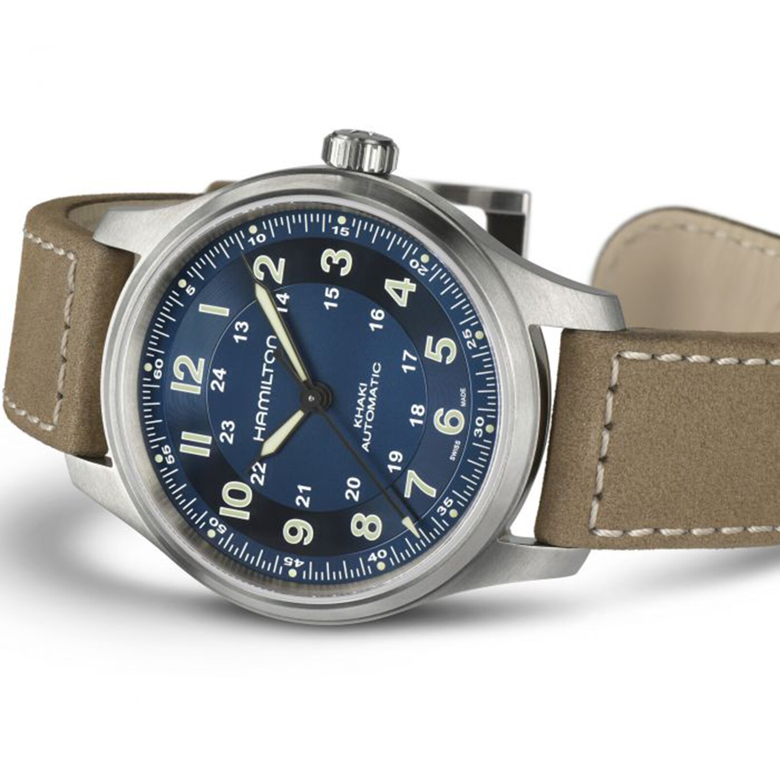 Hamilton Khaki Field Titanium Blue Dial Brown Strap 42mm H70545540 Watches Of Switzerland US