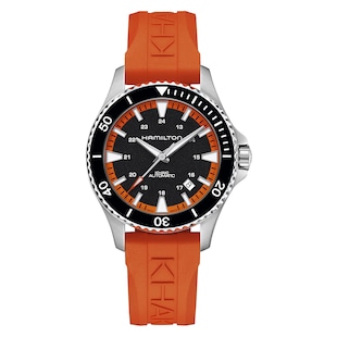 Hamilton Khaki Navy Scuba Auto 40mm Mens Watch Black Dial Orange Strap