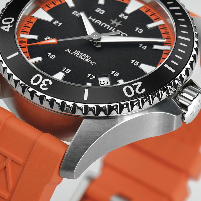 Hamilton Khaki Navy Scuba Auto 40mm Mens Watch Black Dial Orange Strap