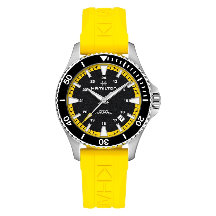 Hamilton Khaki Navy Scuba Auto 40mm Mens Watch Black Dial Yellow Strap