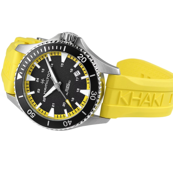 Hamilton Khaki Navy Scuba Auto 40mm Mens Watch Black Dial Yellow Strap