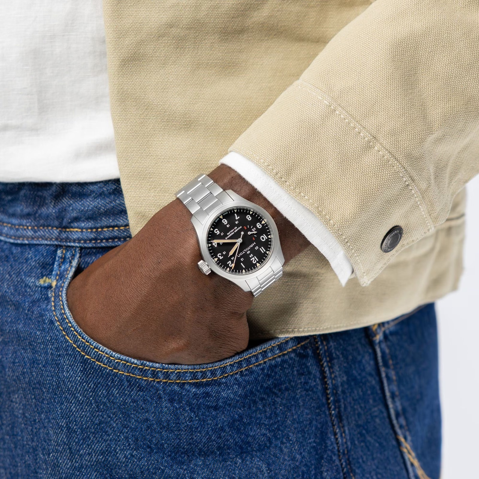 Hamilton Khaki Field Mechanical Power Reserve 40mm Mens Watch Black Hamilton Khaki Field Mechanical Power Reserve 40mm Mens Watch Black