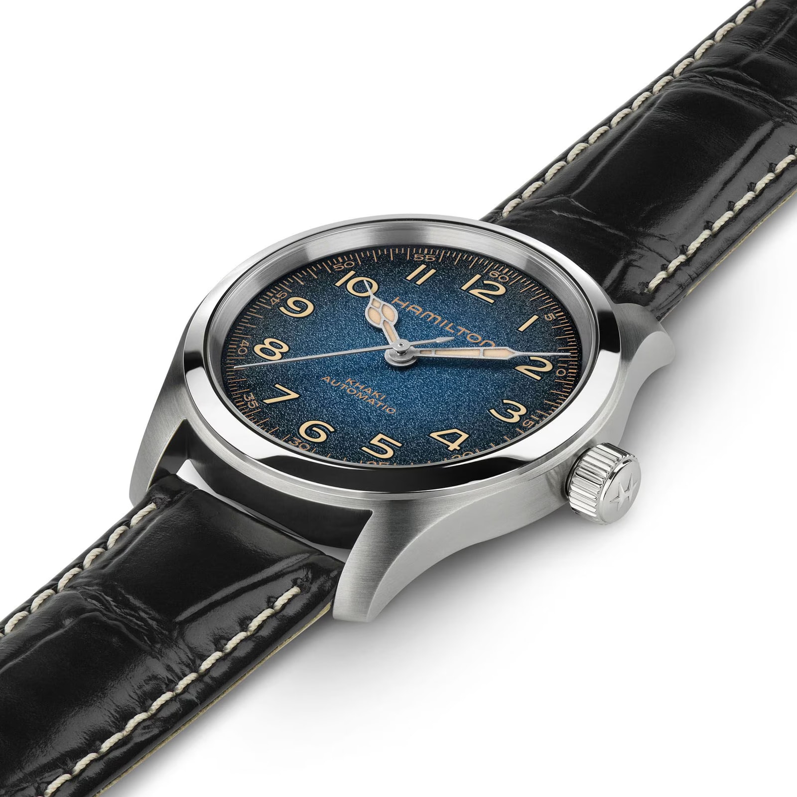 Hamilton Khaki Field Murph Automatic 38mm Mens Watch Blue Dial Alligator