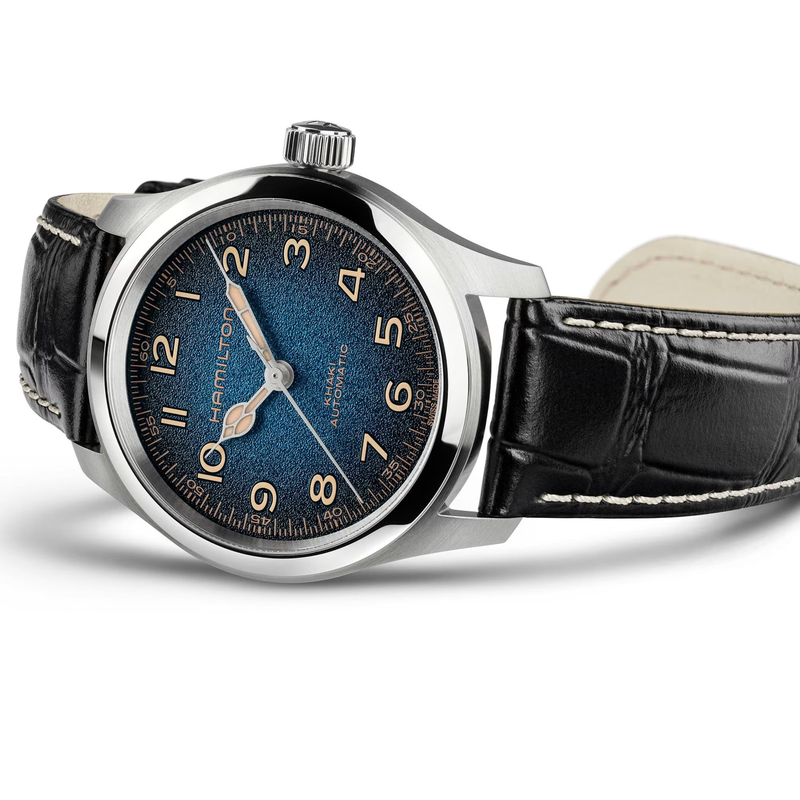 Hamilton Khaki Field Murph Automatic 38mm Mens Watch Blue Dial Alligator
