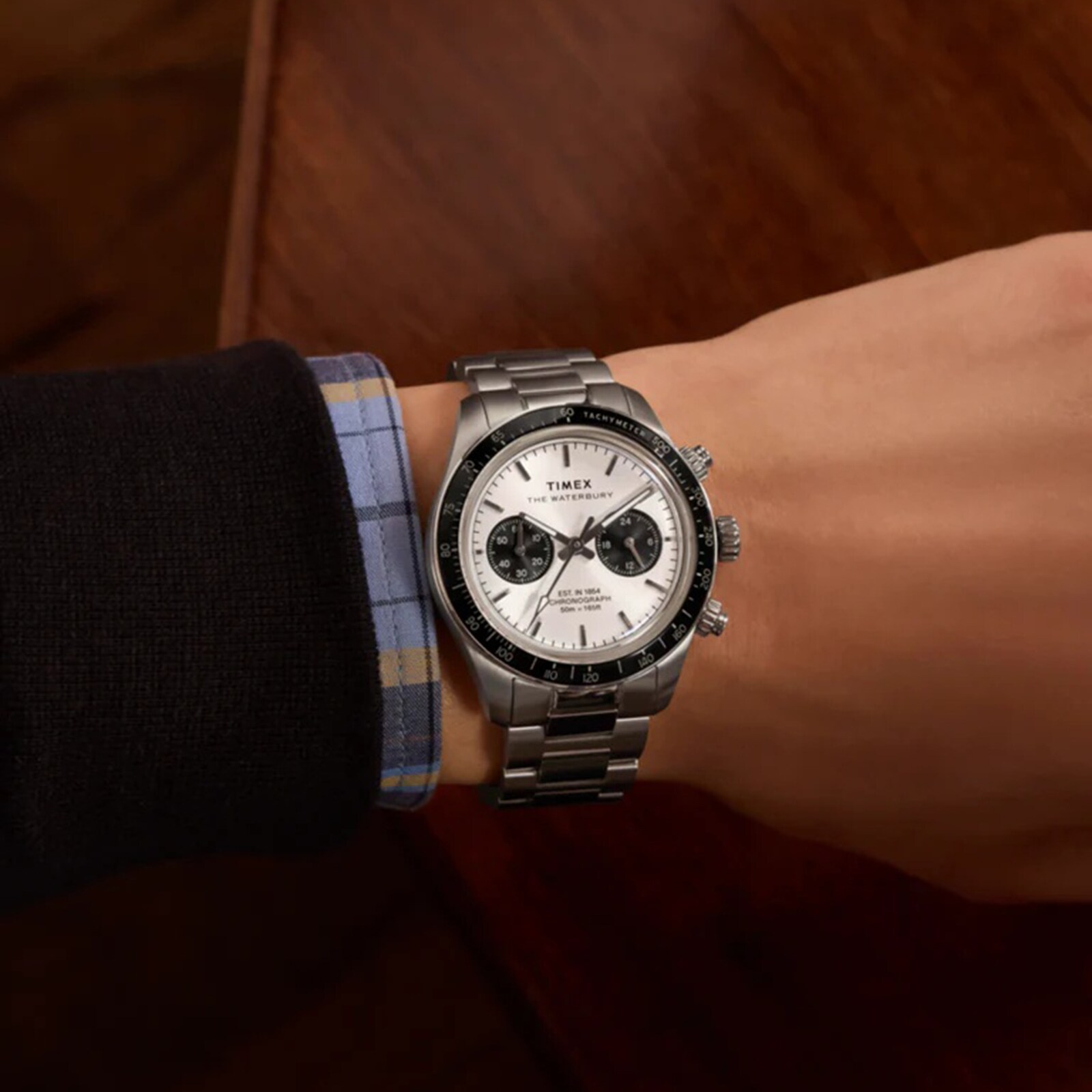 Timex Waterbury Heritage Chronograph 39mm Mens Watch Silver